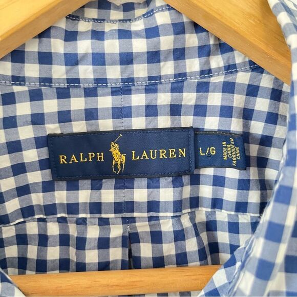 Ralph Lauren Blue Label Navy White Gingham‎ Check Short Sleeve Dress Shirt - Picture 3 of 6